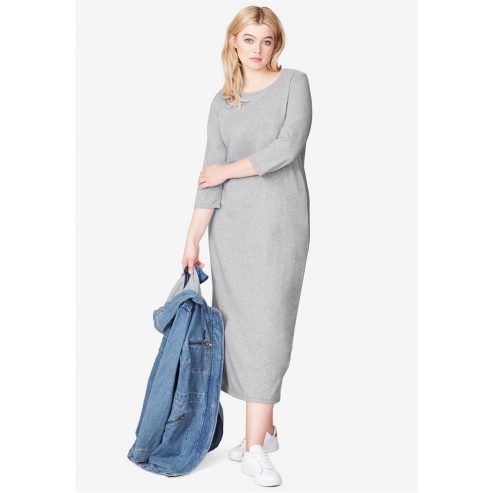 Ellos 3/4 Sleeve Cotton Spandex Crew Neck Midi Dress Women’s Size 12